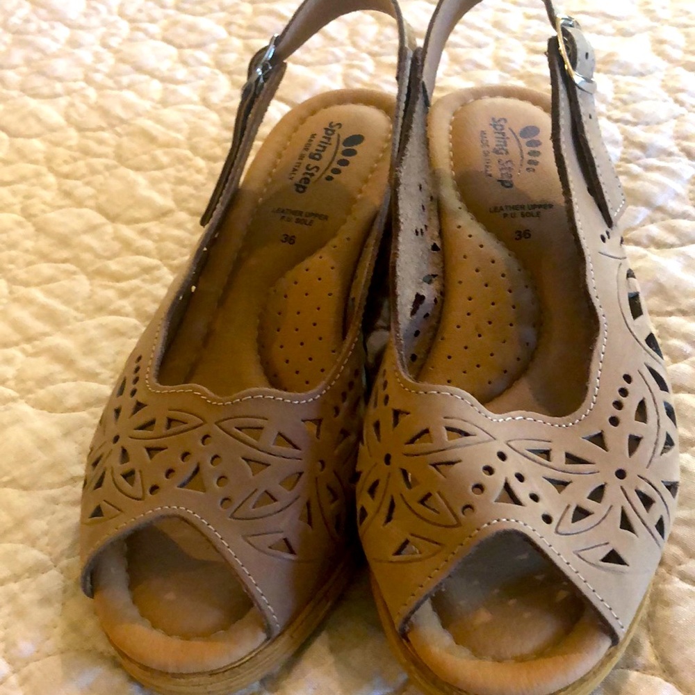 Spring step open toe slingback wedge sandal